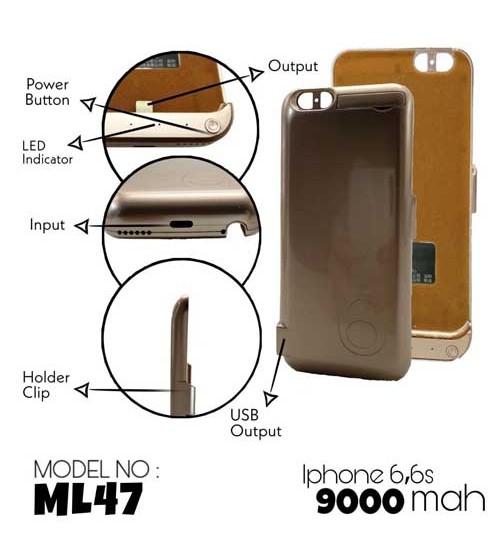helpen Neem de telefoon op Behoefte aan ML47 Power-Bank Back Cover iPhone 6 And 6s 9000mah