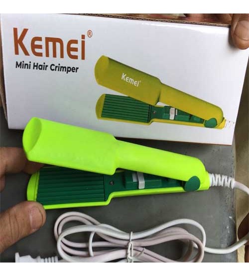 Kemei Mini Hair Crimper Wide Plate Instant Heating - Green