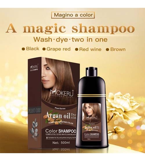 Mokeru Natural Argan Oil Essence Instant Black Hair Dye Shampoo Permanent  Hair Color Shampoo 500ml
