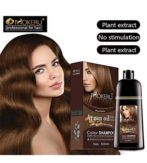 Mokeru Natural Argan Oil Essence Instant Dark Brown Hair Dye Shampoo ...